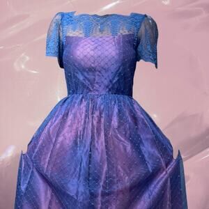 Vintage fairy core romantic lace iridescent purple dress size S